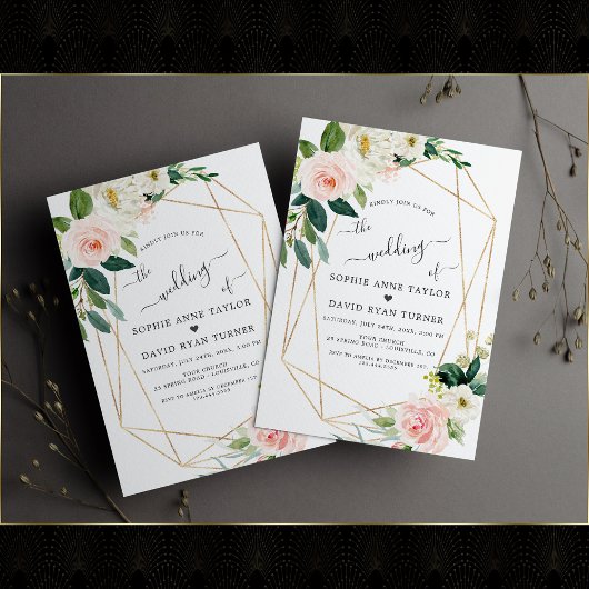 Invitation Fleurs de crème floue Mariage de calligraphie or