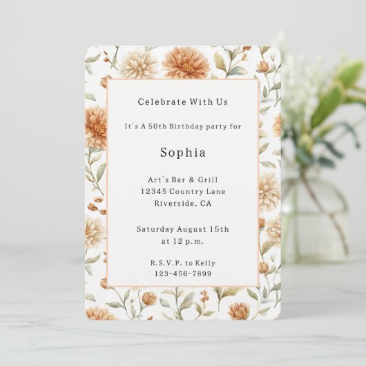 Invitation Fleurs de crème orange Anniversaire (Debout devant)