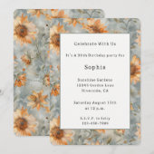 Invitation Fleurs de crème orange bleu Anniversaire (Devant / Derrière)