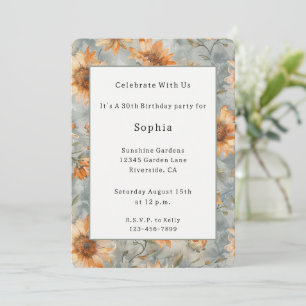 Invitation Fleurs de crème orange bleu Anniversaire