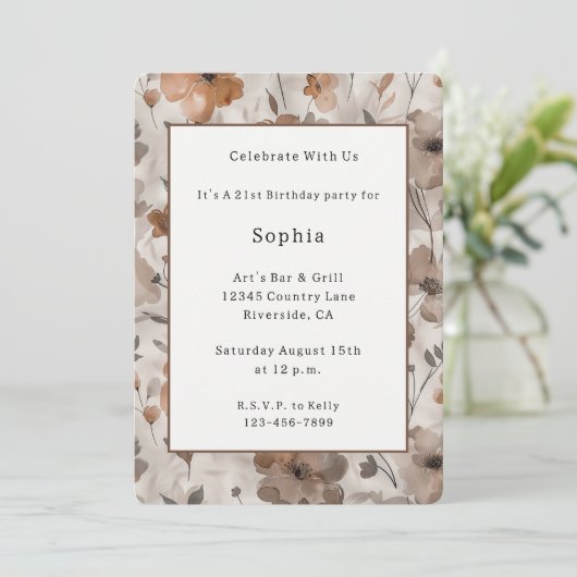 Invitation Fleurs de crème orange marron Anniversaire (Debout devant)