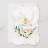 Invitation Fleurs de crème rose Frame Marbre Sainte Communion (Dos)