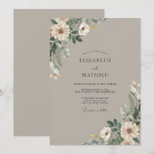 Invitation Fleurs de Crème Taupe Mariage (Devant / Derrière)