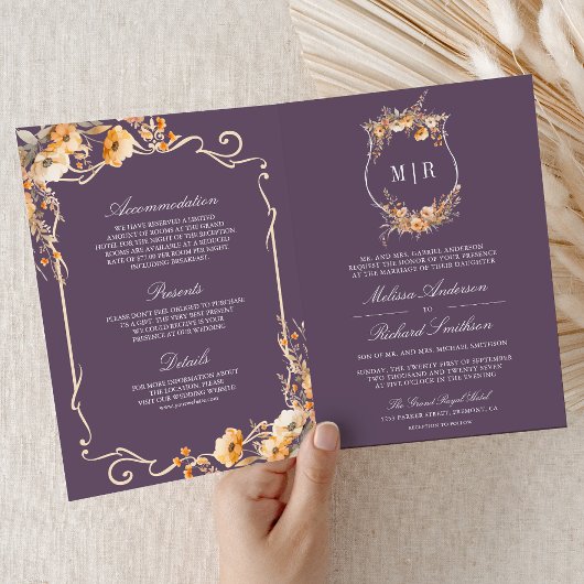 Invitation Fleurs de crête de saison violettes poudrées Code 