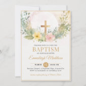 Invitation Fleurs de croix dorée baptême ou baptême (Devant)