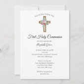 Invitation Fleurs de Croix en bois Première communion Invitat (Devant)