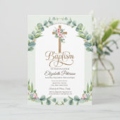 Invitation Fleurs de Croix Florales Points Polka (Debout devant)