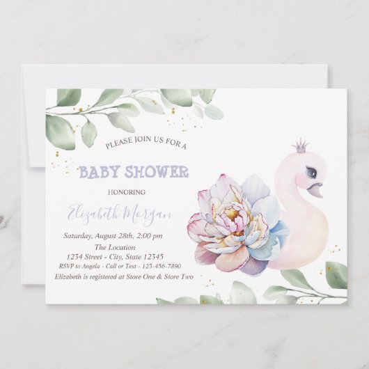 Invitation Fleurs de cygne bébé Fête de naissance (Devant)