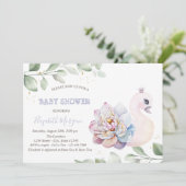 Invitation Fleurs de cygne bébé Fête de naissance (Debout devant)