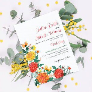 Invitation Fleurs de Dahlia de printemps jaune orange pastel