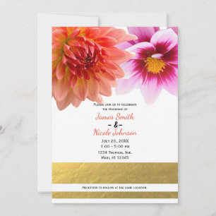 Invitation Fleurs de dahlia d'été corail et rose Mariage flor