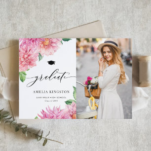Invitation Fleurs de Dahlia Rose Aquarelle Photo Remise de Di