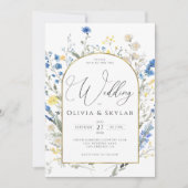 Invitation Fleurs de Dainty bleu clair QR Code Tout en 1 Mari (Devant)