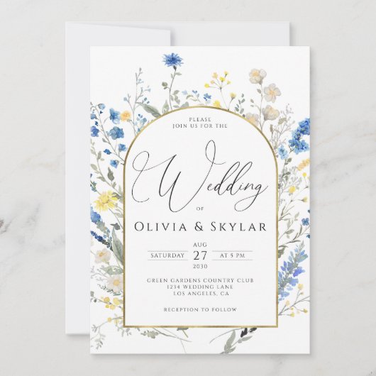 Invitation Fleurs de Dainty bleu clair QR Code Tout en 1 Mari (Devant)