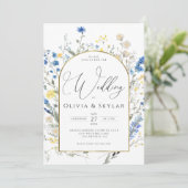 Invitation Fleurs de Dainty bleu clair QR Code Tout en 1 Mari (Debout devant)