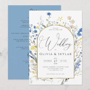 Invitation Fleurs de Dainty bleu clair QR Code Tout en 1 Mari