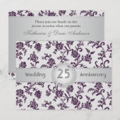 Invitation Fleurs de Damas violettes, 25e anniversaire de mar (Devant / Derrière)