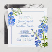 Invitation Fleurs de Delphinium bleu aquarelle art mariage (Devant / Derrière)