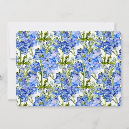 Invitation Fleurs de Delphinium bleu aquarelle art mariage (Dos)