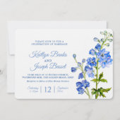 Invitation Fleurs de Delphinium bleu aquarelle art mariage (Devant)