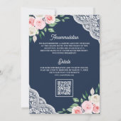 Invitation Fleurs de dentelle rose Code QR bleu marine Mariag (Dos)