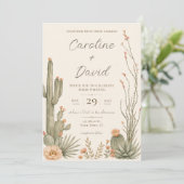 Invitation Fleurs de désert de Cactus Floral Mariage (Debout devant)