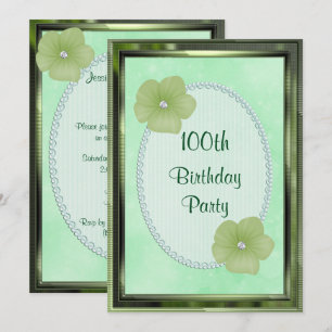 Invitation Fleurs de diamant vert et perles 100e anniversaire