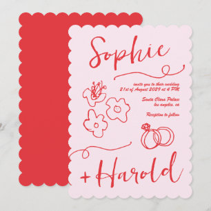Invitation Fleurs de Doodle Françaises Quirky Mariage Françai