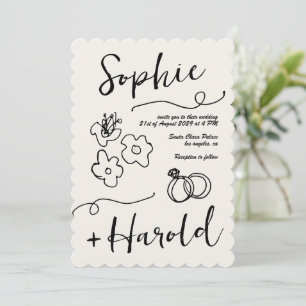 Invitation Fleurs de Doodle Françaises Quirky Mariage Françai