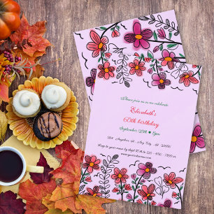 Invitation Fleurs de doodle uniques de printemps pour 60e ann