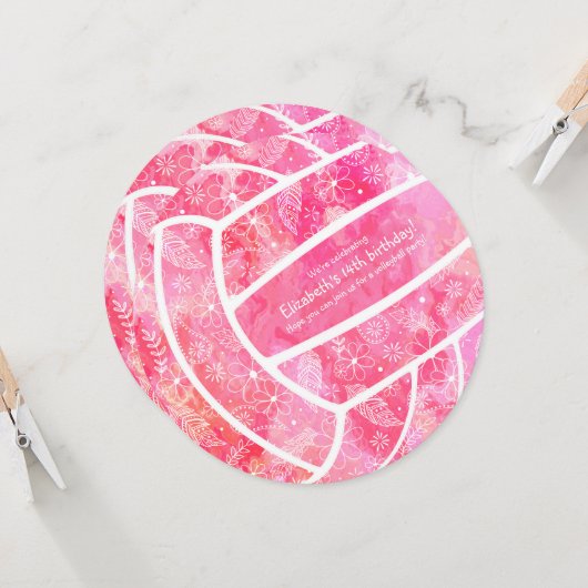 Invitation Fleurs de Doodles paislies volleyball rose (Devant/Arrière en situation)