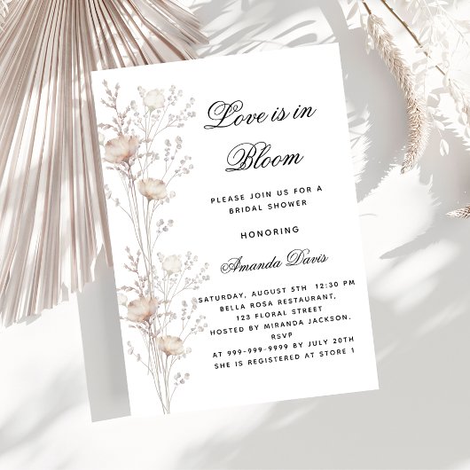 Invitation Fleurs de douche nuptiale amour en fleurs blush