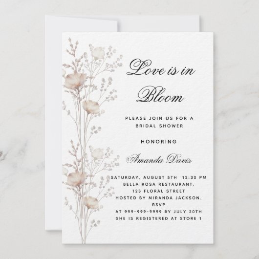 Invitation Fleurs de douche nuptiale amour en fleurs luxueux (Devant)