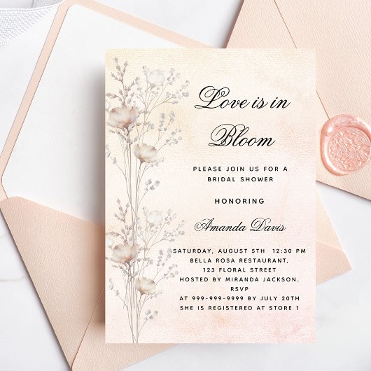 Invitation Fleurs de douche nuptiale amour en fleurs luxueux