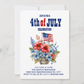 Invitation Fleurs de drapeau bleu blanc rouge 4 juillet (Devant)