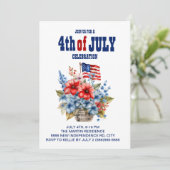 Invitation Fleurs de drapeau bleu blanc rouge 4 juillet (Debout devant)