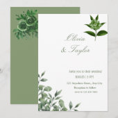 Invitation Fleurs de eucalyptus minimalistes vertes  (Devant / Derrière)