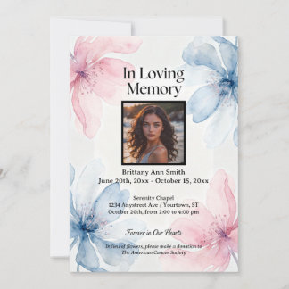 Invitation Fleurs de fantaisie roses et bleues Mémorial
