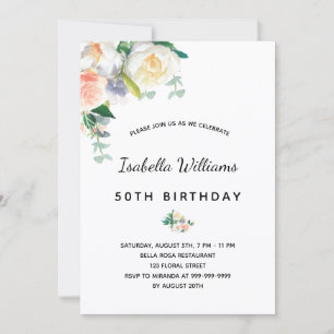 Invitation Fleurs de fête d'anniversaire blanc rose or rose r