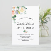 Invitation Fleurs de fête d'anniversaire blanc rose or rose r (Debout devant)
