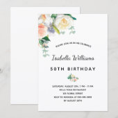 Invitation Fleurs de fête d'anniversaire blanc rose or rose r (Devant / Derrière)
