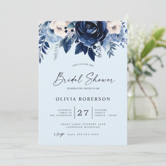 Invitation Fleurs de Fête des mariées Mariage bleue (Debout devant)