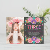 Invitation Fleurs de fêtes mexicaines 3e Filles Photo d'anniv (Debout devant)