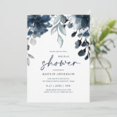 Invitation Fleurs de feuillage de verdure bleu marine pour la (Debout devant)
