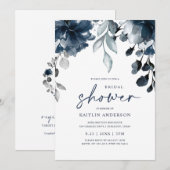 Invitation Fleurs de feuillage de verdure bleu marine pour la (Devant / Derrière)
