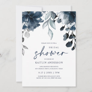 Invitation Fleurs de feuillage de verdure bleu marine pour la