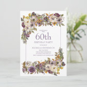 Invitation Fleurs de feuillage jaune ivoire violet 60 ans (Debout devant)