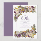 Invitation Fleurs de feuillage jaune ivoire violet 60 ans (Devant / Derrière)
