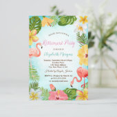 Invitation Fleurs de feuille de palme Flamant rose de retrait (Debout devant)