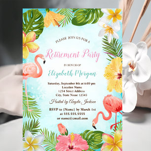 Invitation Fleurs de feuilles de palmier flamants roses Fête